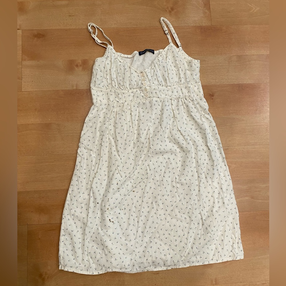 White & Blue Floral Spaghetti-Strap Sundress